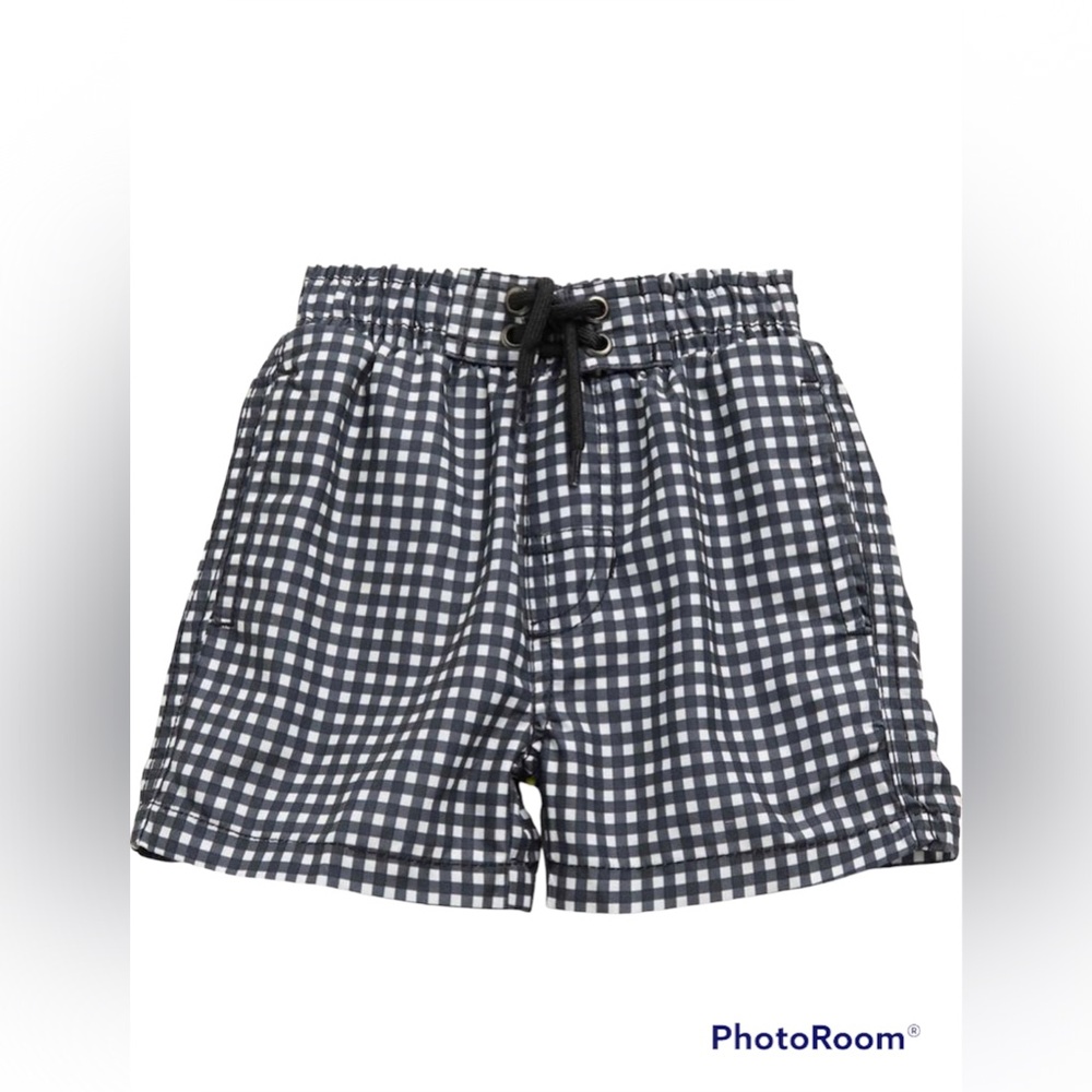 Beach Bros Little Boy’s Black and White Gingham Swim Trunks| size: 3T
